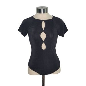 Wild Fable Women's Black Cut-Out Keyhole Short Sleeve Stretchy Bodysuit Size XS